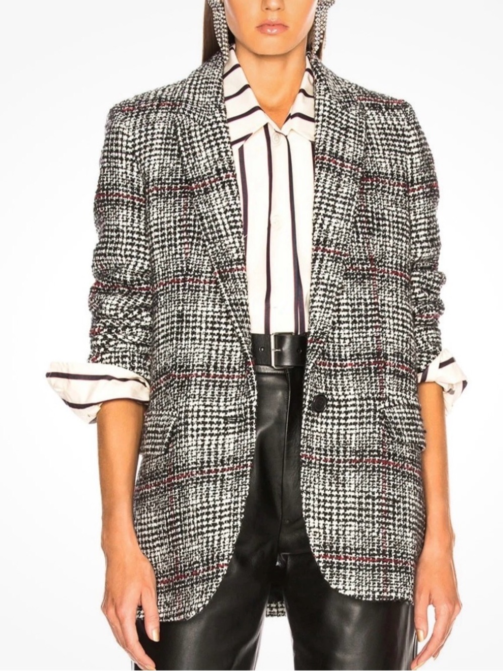 Isabel Marant Etoile Ice Black & Ecru Plaid Wool Tweed Blazer 36